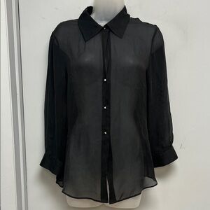 Theory Silk Sheer Button-Front Blouse – Size Large – Black
